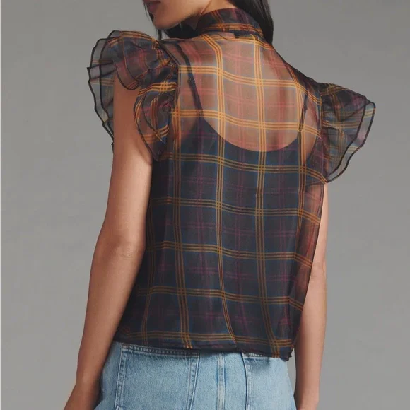 NWT gorgeous ruffle sleeve sheer shirt by Current Air for Anthropologie - Picture 3 of 11